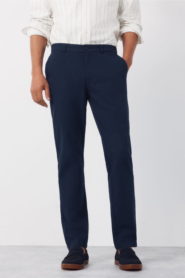 Cortefiel Pantal&oacute;n chino algod&oacute;n-lino regular Turquesa