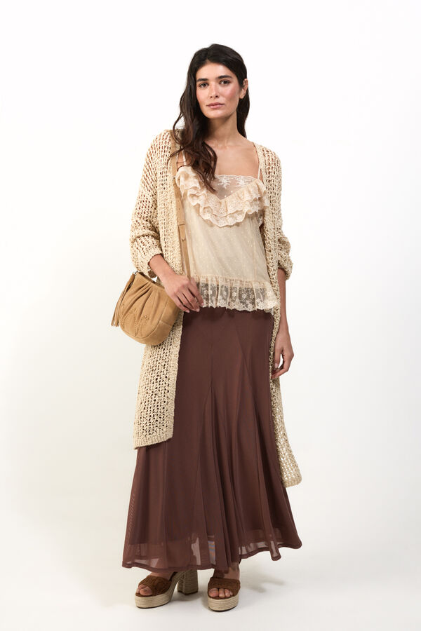 Slowlove Falda de tul el&aacute;stico Marr&oacute;n oscuro