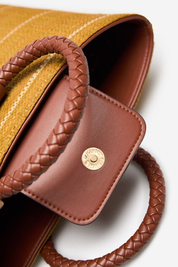 Cortefiel Bolso de mano rafia Amarillo