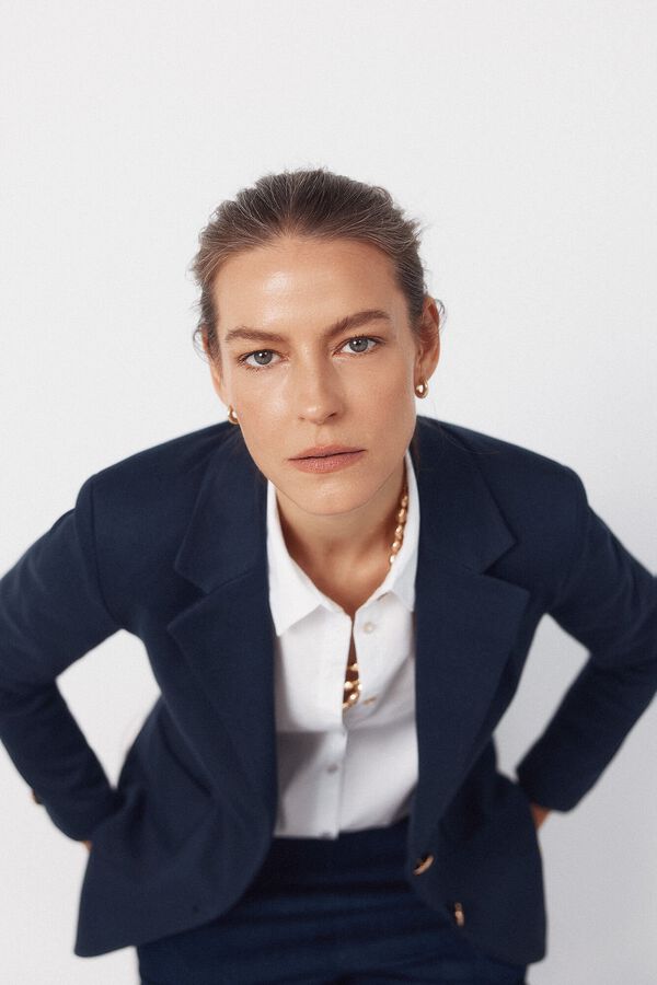 Cortefiel Blazer de punto piqu&eacute; Azul marino