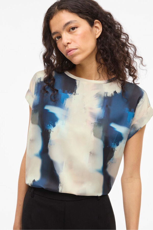 Vila Blusa manga corta satinada Estampado azul