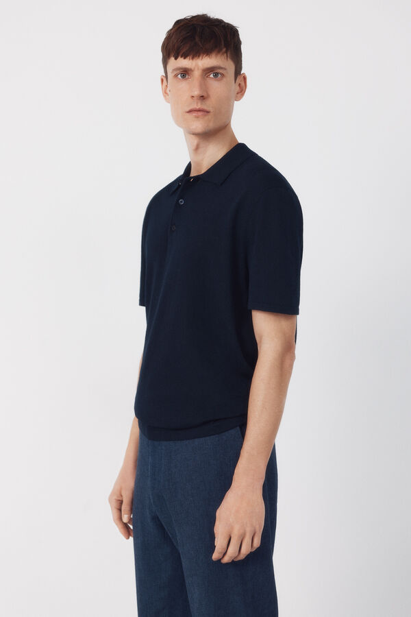 Cortefiel Cotton short sleeve polo shirt Navy