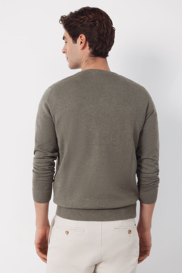 Cortefiel Jersey punto algod&oacute;n cuello pico b&aacute;sico Kaki