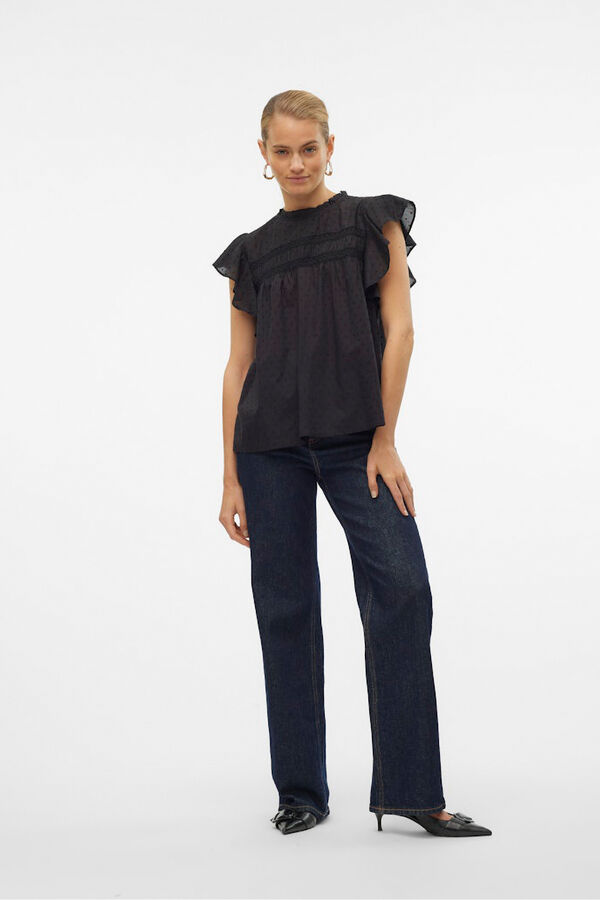 Vero Moda Blusa fluida de gola redonda Preto