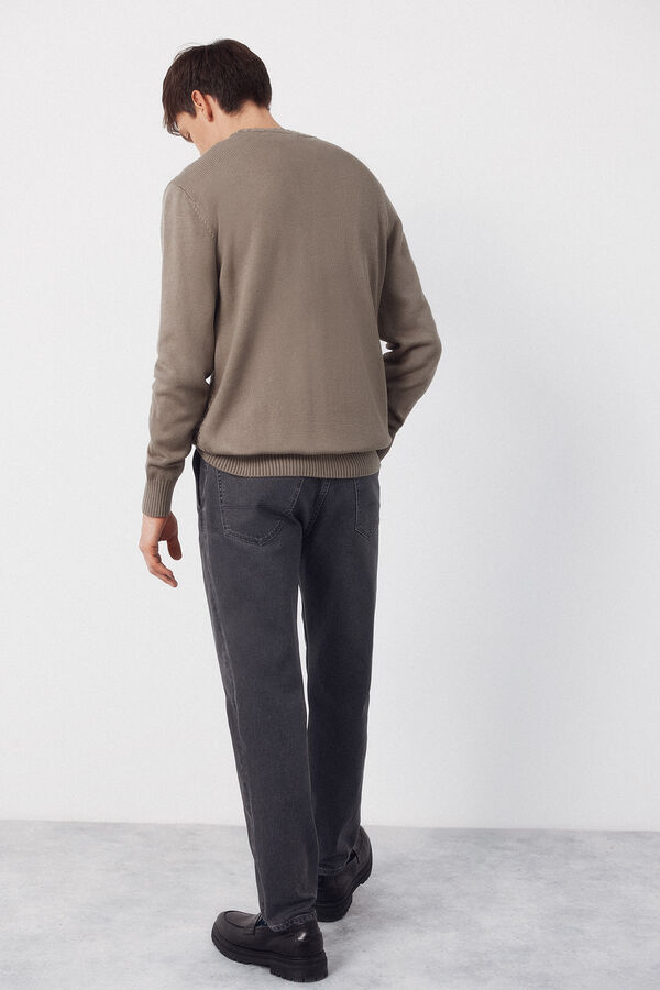 Cortefiel Jersey punto estructura cables cuello redondo Kaki