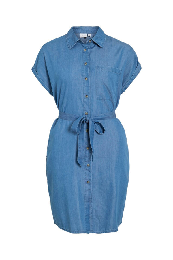 Vila Vestido corto camisero vaquero de Tencel Azul