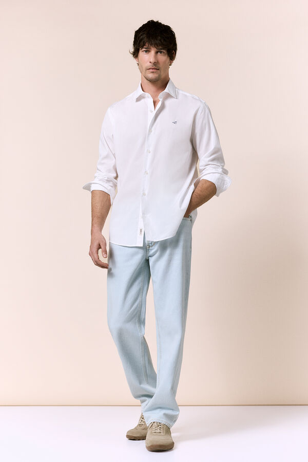 OOTO Camisa cuadros popel&iacute;n manga larga Blanco