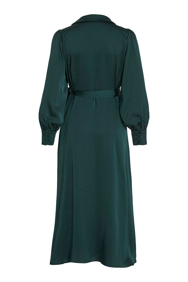 Vila Vestido midi cruzado satinado Verde oscuro