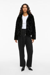 Vila Casaco de pele sobretudo com fecho-&eacute;clair Preto