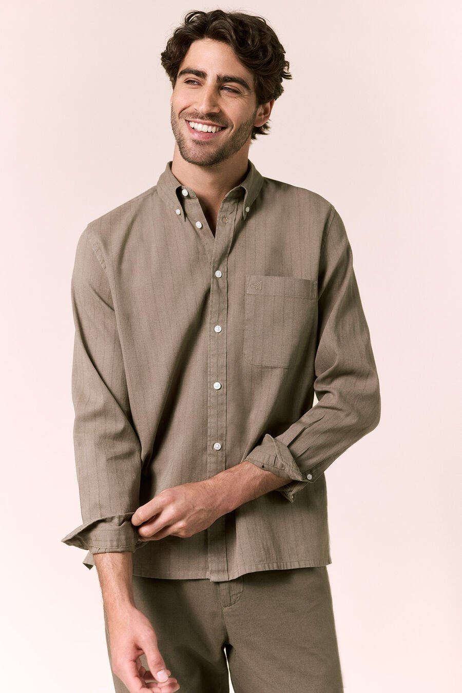 Camisa rayas lino manga larga