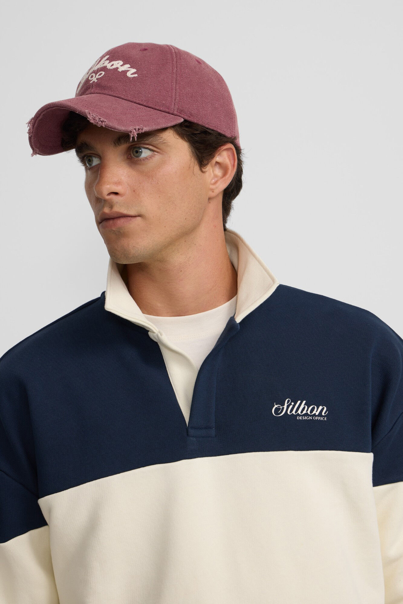 Silbon Moletom com gola polo e sweatshirt de ajuste relaxado