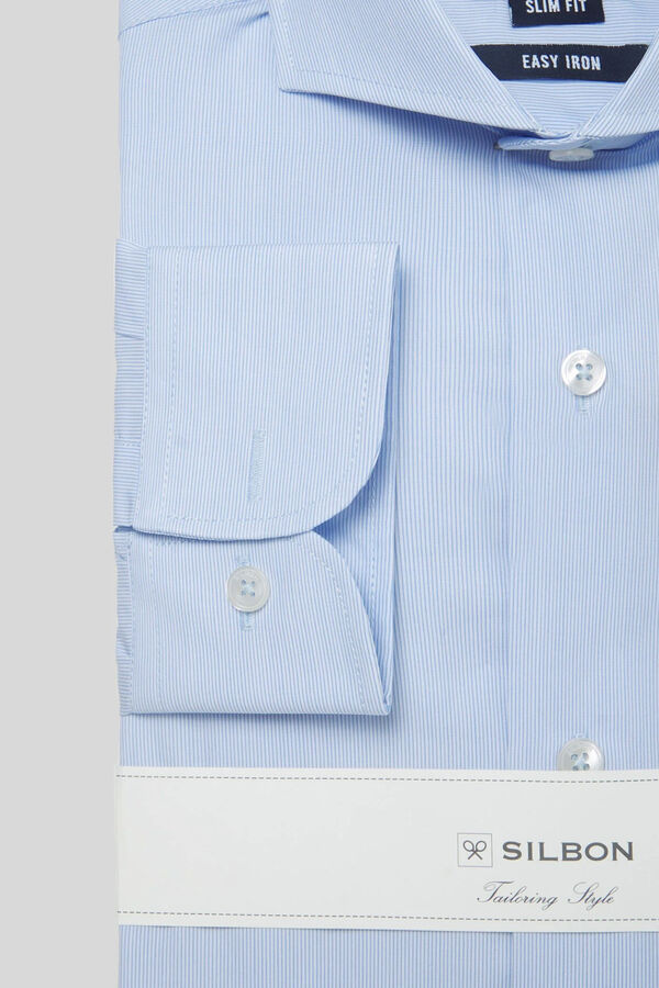 Silbon Single-cuff mini striped dress shirt Blue