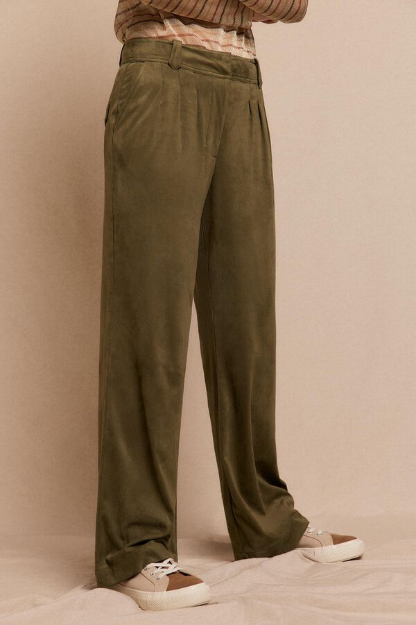 Slowlove Suede pleated trousers Green