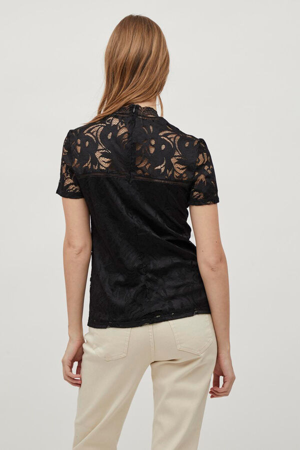 Vila Top de encaje de manga corta Negro