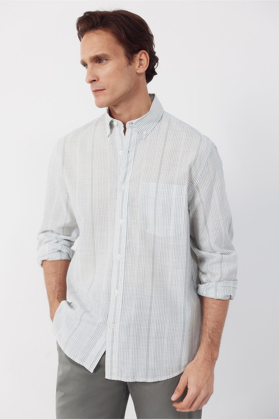 Camisa rayas algodón slub