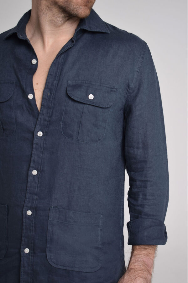Cloking Camisa Guayabera 100% Lino Azul marino