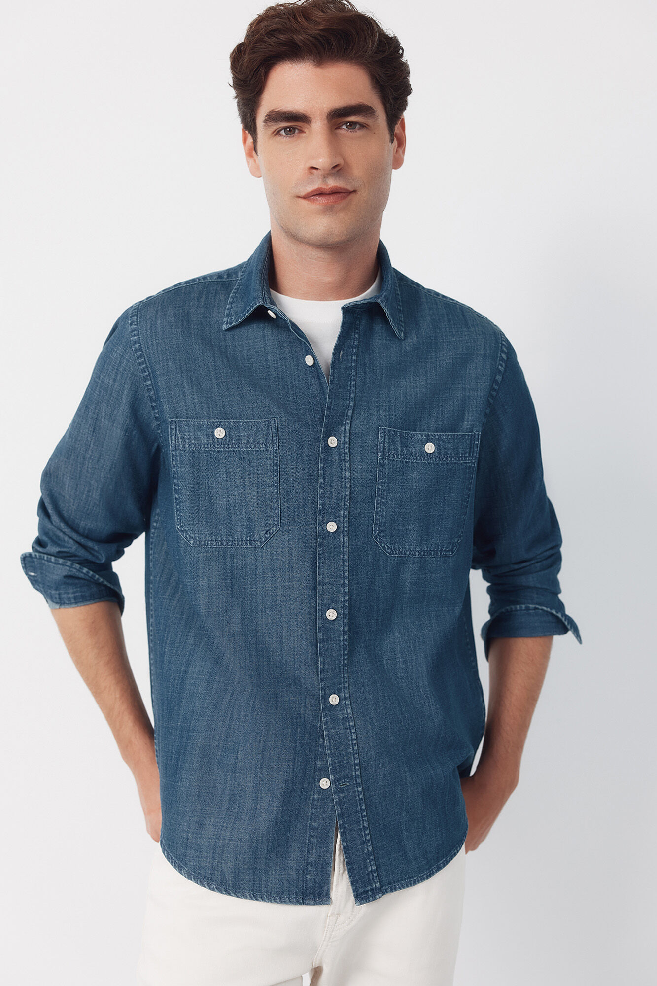 Cortefiel Camisa vaquera chambray manga larga&nbsp;