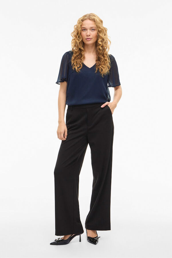 Vila Blusa de manga corta de gasa Azul marino