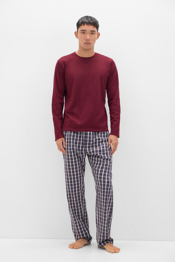 Cortefiel Jersey-knit and cloth pyjama set Maroon