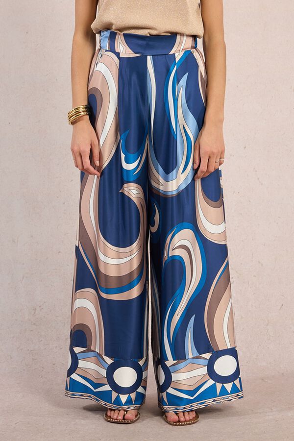Molly Bracken Pantal&oacute;n de mujer largo ancho con estampado Azul marino