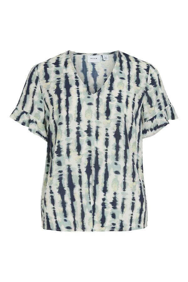 Vila Blusa de manga com folho em viscose Azul