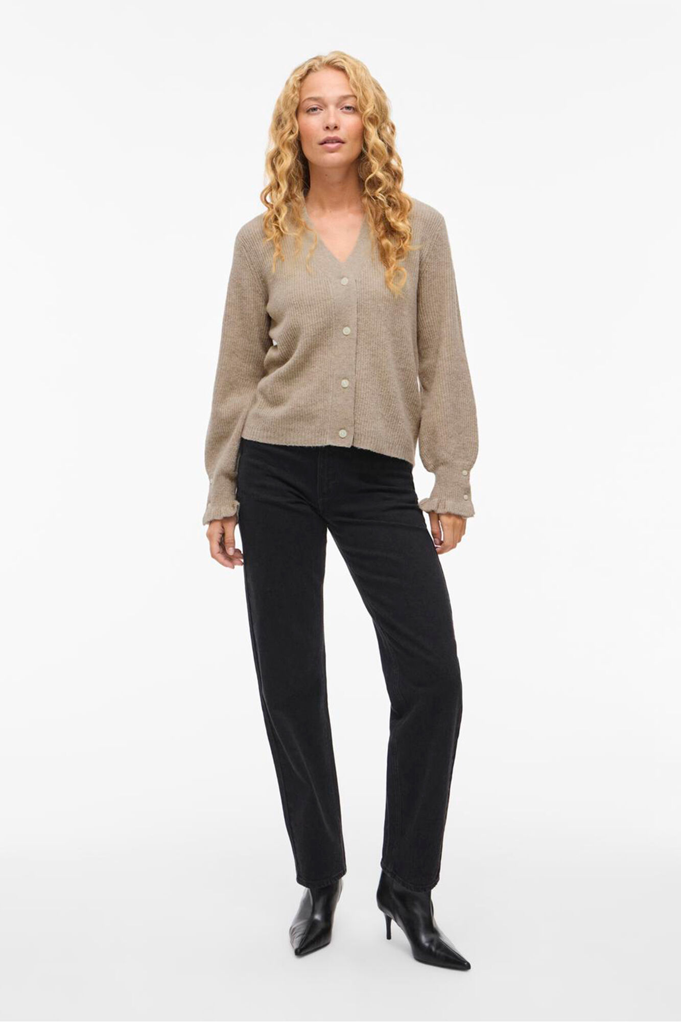 Vila C&aacute;rdigan de punto con volantes en pu&ntilde;os