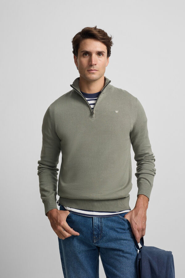 Silbon Jersey liso media cremallera Kaki