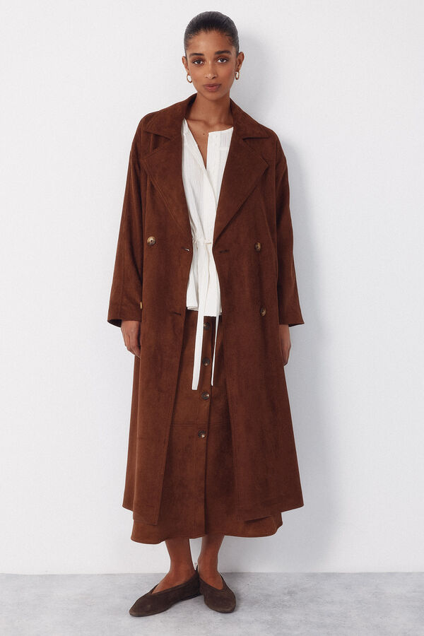 Cortefiel Falda vuelo de antelina Marr&oacute;n oscuro