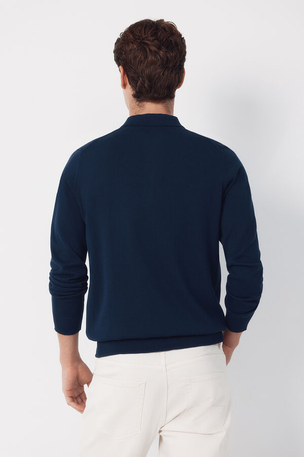 Cortefiel Long sleeve sleeve cotton polo shirt jersey Navy