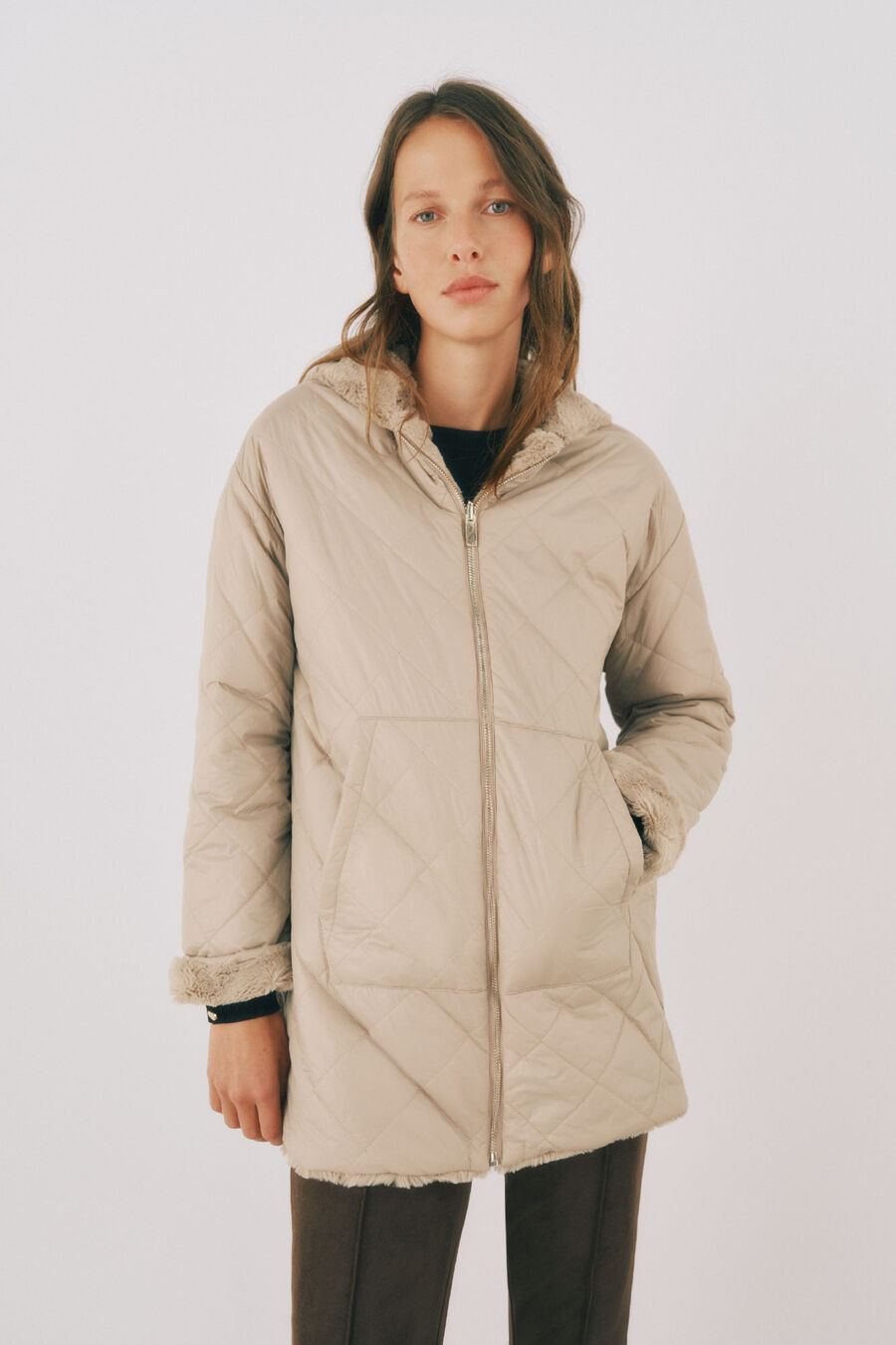 Anorak acolchado reversible efecto pelo