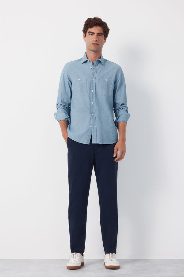 Cortefiel Jogger popelin con gomas regular Azul marino