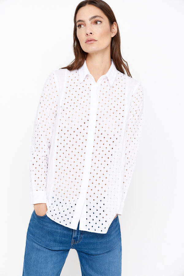 Cortefiel Camisa algodón combinada White