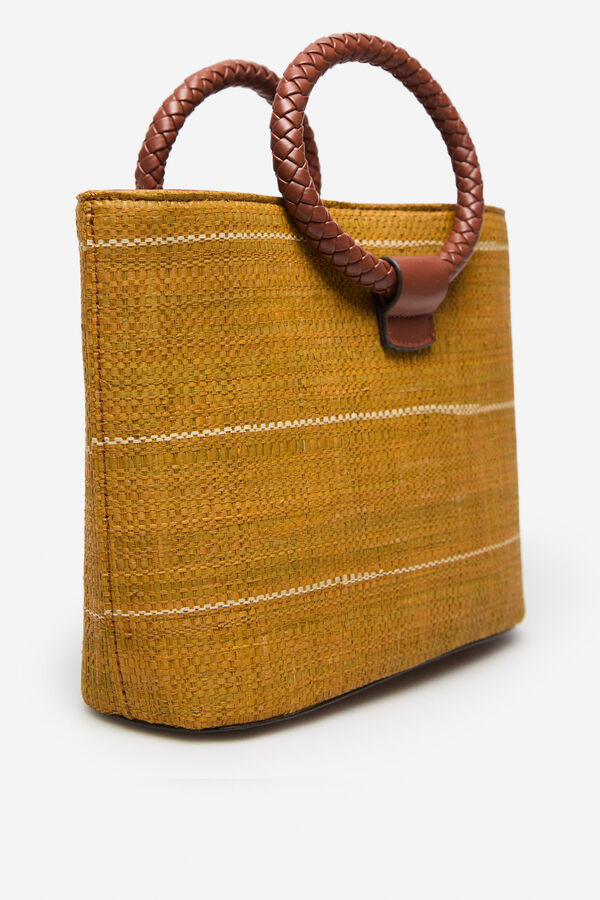 Cortefiel Bolso de mano rafia Amarillo