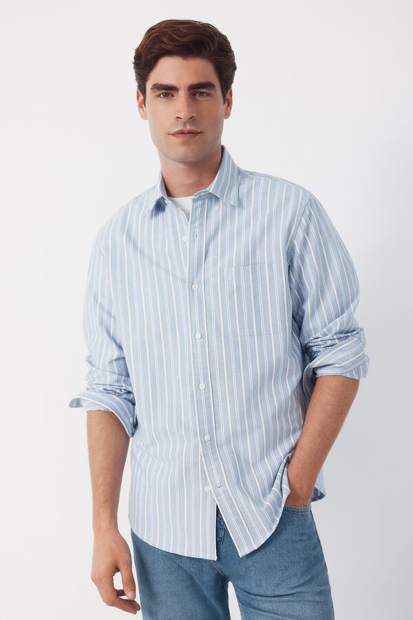 Cortefiel Striped Oxford shirt Blue