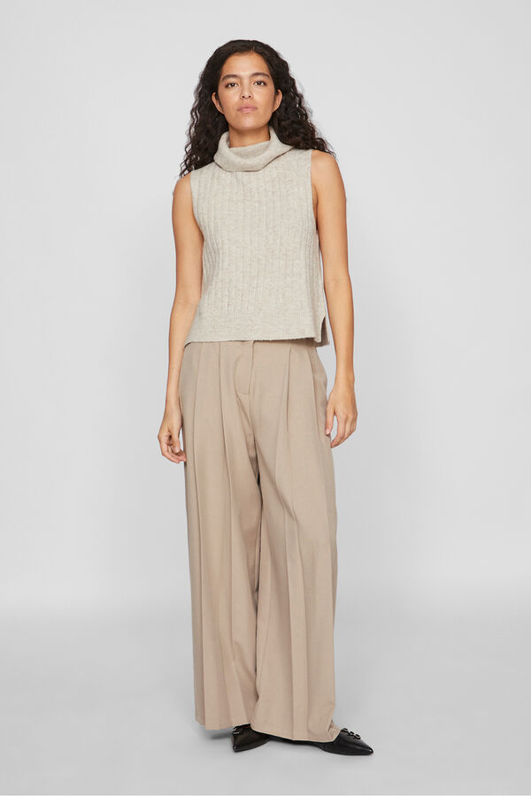 Vila Chaleco de punto de cuello vuelto Beige