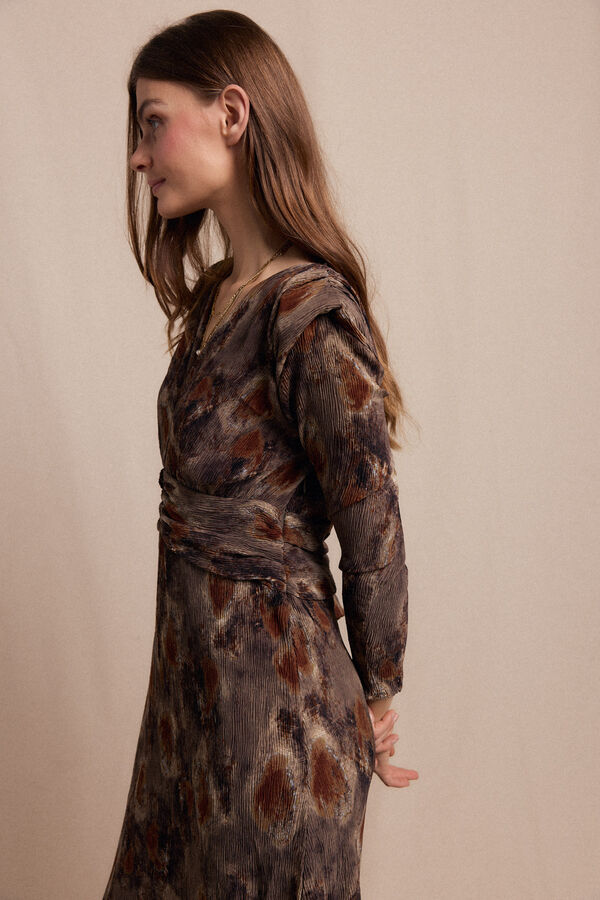 Slowlove Vestido textura elastico Castanho