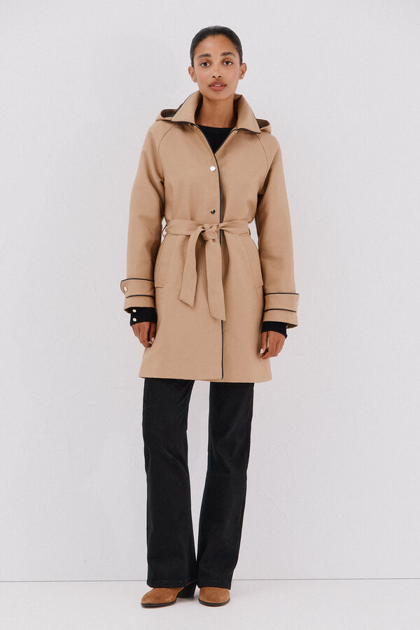 Cortefiel Gabardina satinada capucha desmontable Piedra