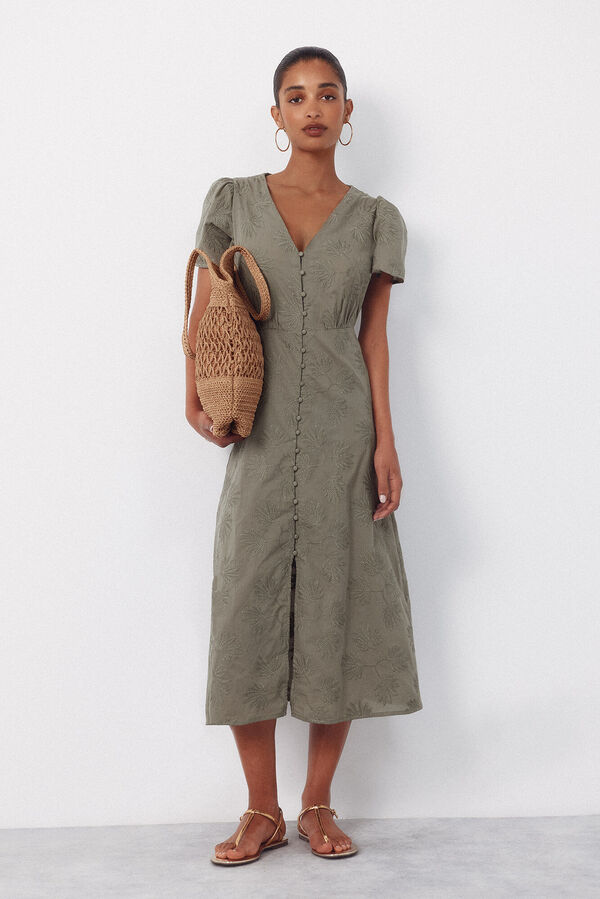 Cortefiel Vestido bordado Kaki