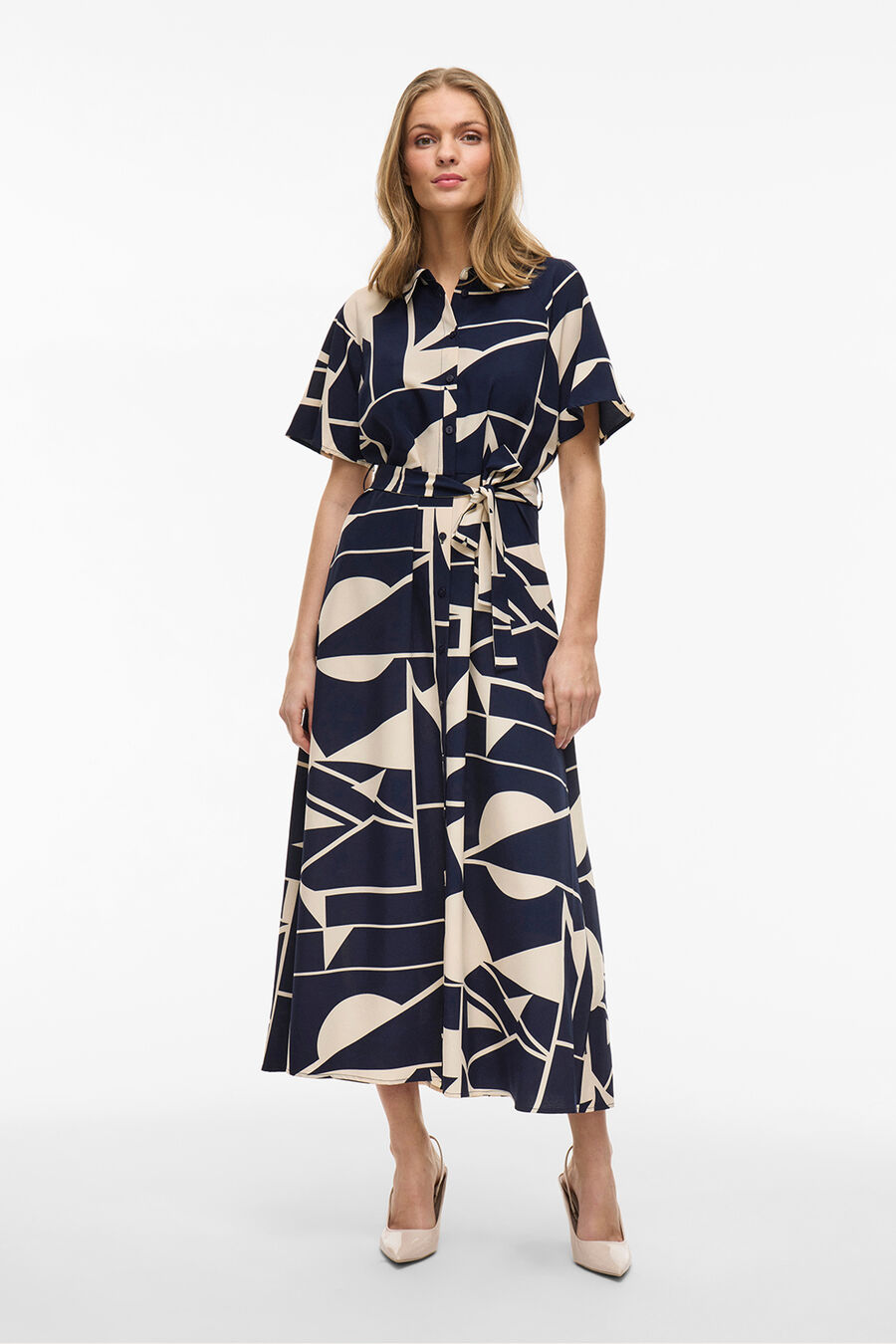 Vestido camisero anudado midi