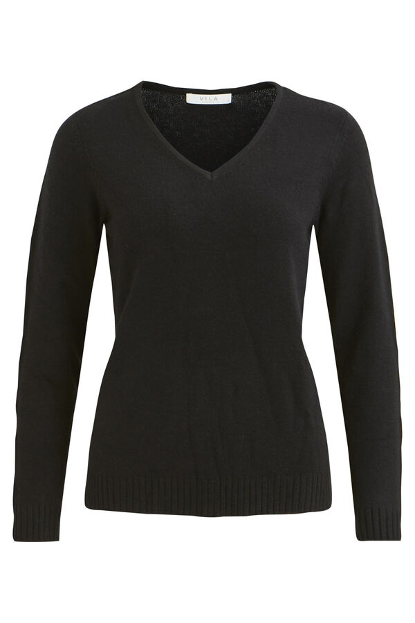 Vila Jersey de punto cuello en V de viscosa Negro