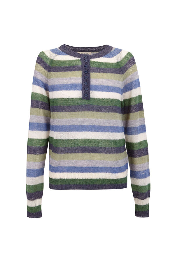 Slowlove Su&eacute;ter riscas com bot&otilde;es Azul