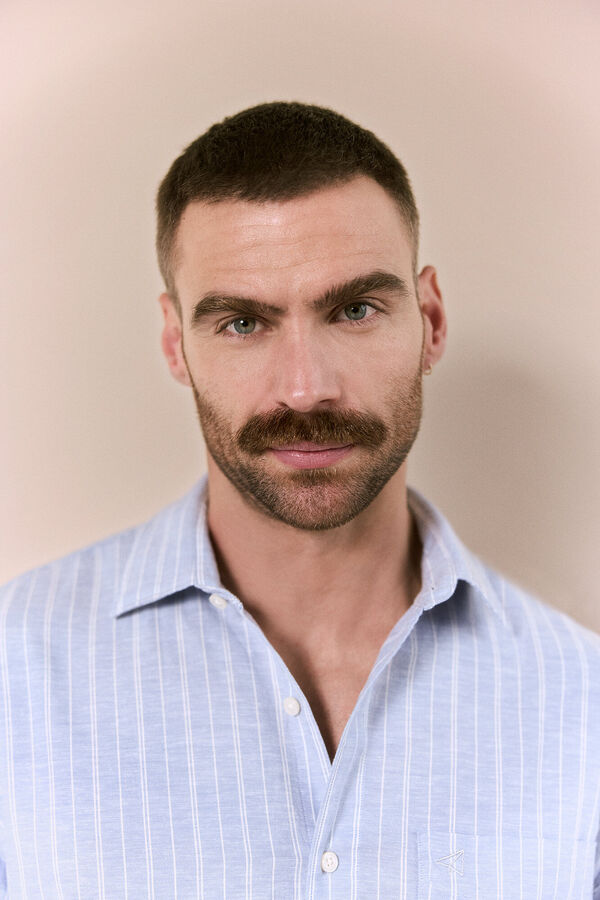 OOTO Camisa algod&oacute;n lino rayas Blue