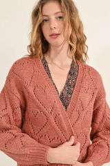 Molly Bracken Women's long sleeve cardigan in jersey-knit with heart detail Coral