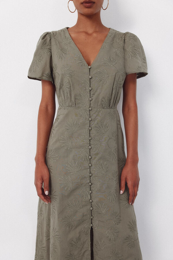 Cortefiel Vestido bordado Kaki