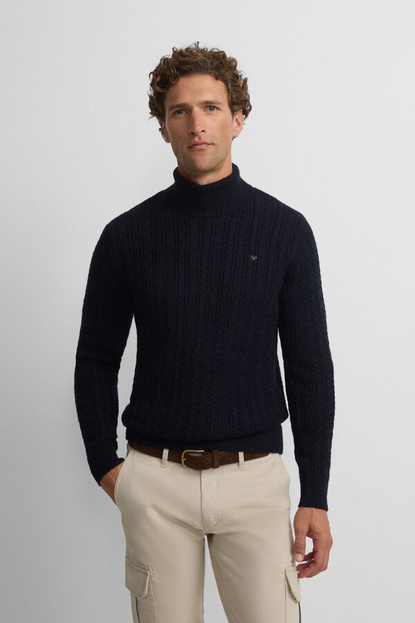 Silbon Camisola de gola com tricô oitos Azul