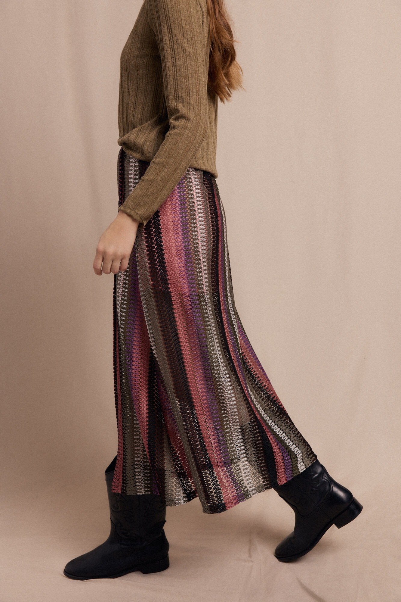 Slowlove Falda capa de punto rayas