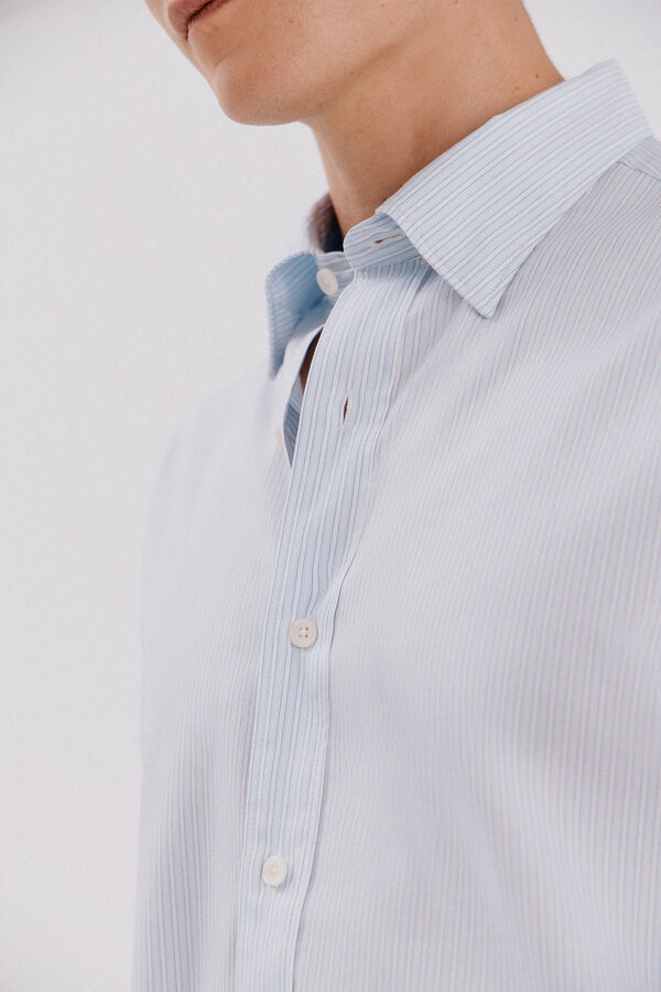 Cortefiel Camisa rayas algod&oacute;n tencel Blue