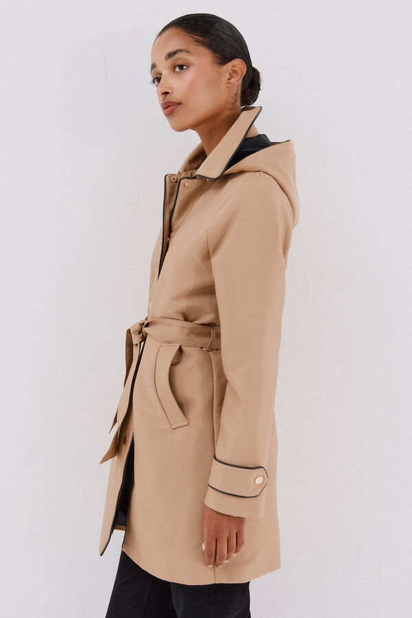 Cortefiel Gabardina satinada capucha desmontable Piedra