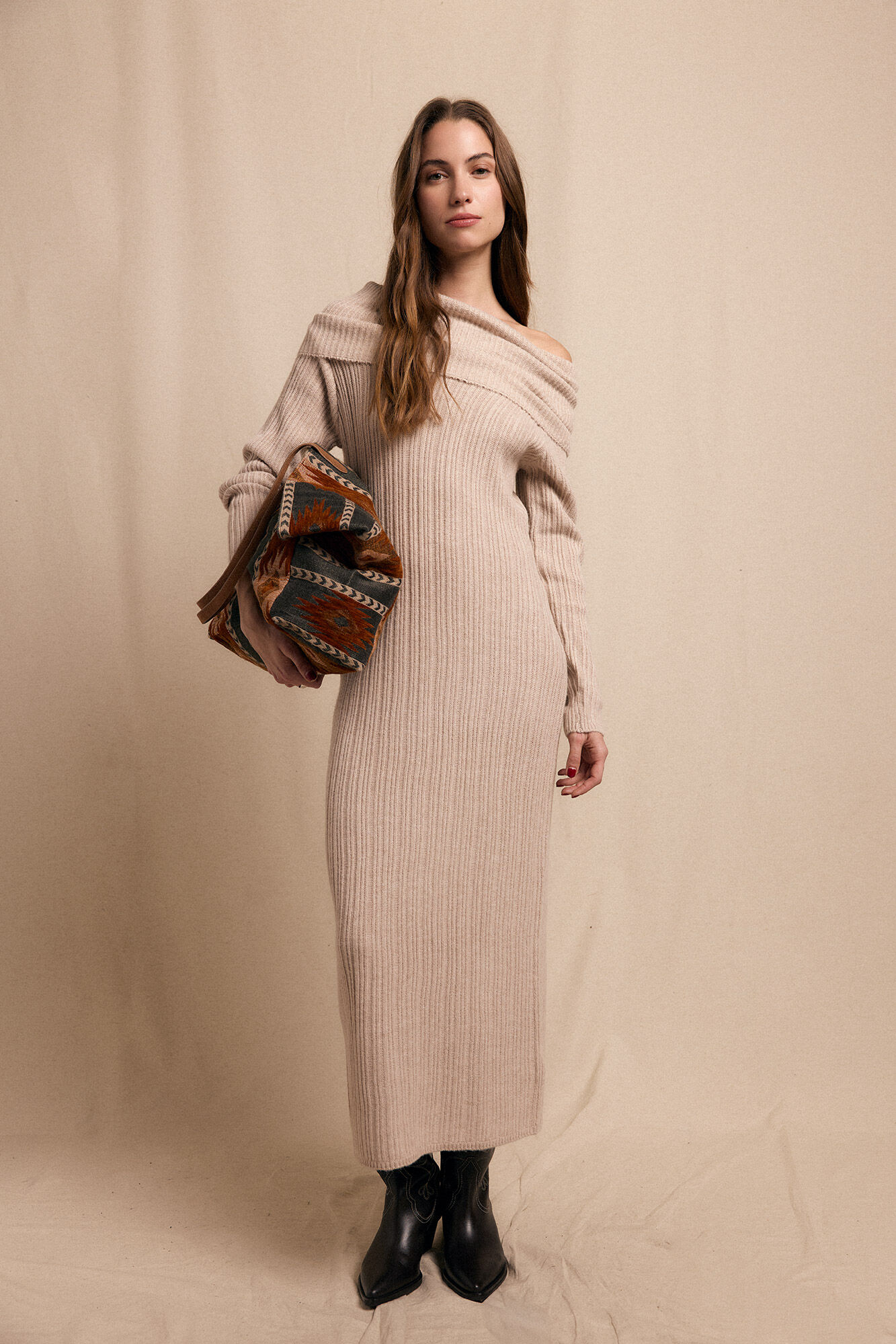 Slowlove Vestido de malha com gola larga