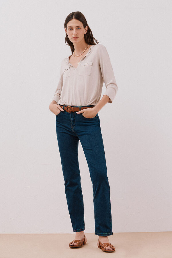 Cortefiel Camiseta cuello mao efecto lino Beige